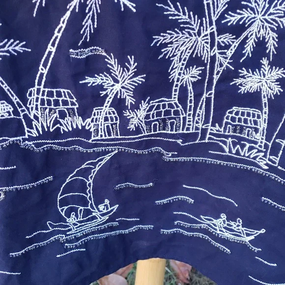 Talbots Embroidered Navy Blue Palm Tree Print Women's TunicTop XL - Picture 3 of 11